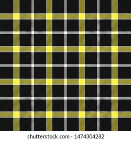 Tartan plaid. Scottish pattern in black, yellow and white cage. Scottish cage. Traditional Scottish checkered background. Seamless fabric texture. Vector illustration