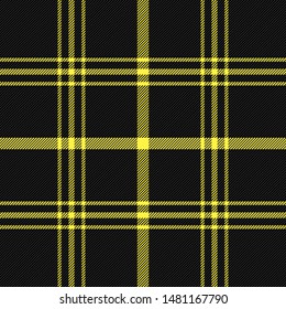 Tartan plaid. Scottish pattern in black and yellow cage. Scottish cage. Traditional Scottish checkered background. Seamless fabric texture. Vector illustration