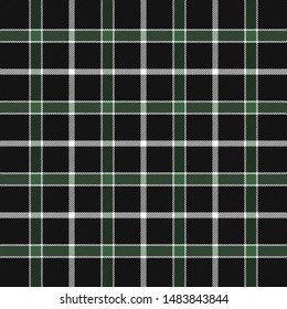 Tartan plaid. Scottish pattern in black. white and green cage. Scottish cage. Traditional Scottish checkered background. Seamless fabric texture. Vector illustration