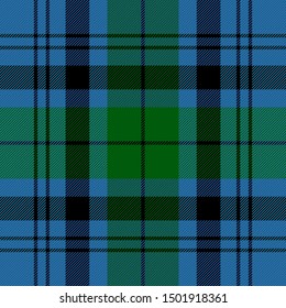 Tartan plaid. Scottish pattern in black, blue and green cage. Scottish cage. Traditional Scottish checkered background. Seamless fabric texture. Vector illustration