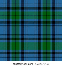 Tartan plaid. Scottish pattern in black, blue and green cage. Scottish cage. Traditional Scottish checkered background. Seamless fabric texture. Vector illustration