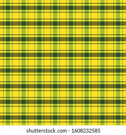 Tartan plaid. Scottish pattern in black, yellow and green cage. Scottish cage. Traditional Scottish checkered background. Seamless fabric texture. Vector illustration