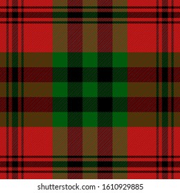 Tartan plaid. Scottish pattern in black, red and green cage. Scottish cage. Traditional Scottish checkered background. Seamless fabric texture. Vector illustration