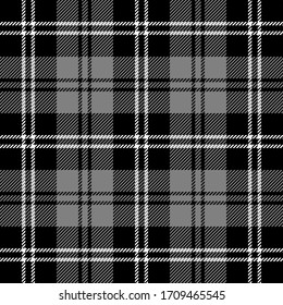 Tartan plaid. Scottish pattern in black, gray and white cage. Scottish cage. Traditional Scottish checkered background. Seamless fabric texture. Vector illustration