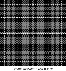 Tartan plaid. Scottish pattern in black, gray and white cage. Scottish cage. Traditional Scottish checkered background. Seamless fabric texture. Vector illustration