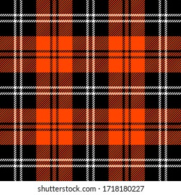 Tartan plaid. Scottish pattern in black, orange and white cage. Scottish cage. Traditional Scottish checkered background. Seamless fabric texture. Vector illustration