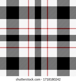 Tartan plaid. Schottisches Muster in schwarz, rot und weiß. Schottischer Käfig. Traditioneller schottischer, karierter Hintergrund. Nahtlose Textur. Vektorgrafik