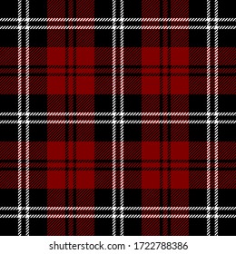 Tartan plaid. Scottish pattern in black, maroon and white cage. Scottish cage. Traditional Scottish checkered background. Seamless fabric texture. Vector illustration
