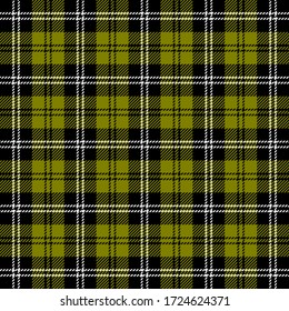 Tartan plaid. Scottish pattern in black, olive and white cage. Scottish cage. Traditional Scottish checkered background. Seamless fabric texture. Vector illustration