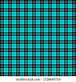 Tartan plaid. Scottish pattern in black, aqua and white cage. Scottish cage. Traditional Scottish checkered background. Seamless fabric texture. Vector illustration