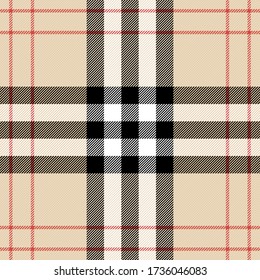 Tartan plaid. Scottish pattern in black, beige and white cage. Scottish cage. Traditional Scottish checkered background. Template for design ornament. Seamless fabric texture. Vector illustration