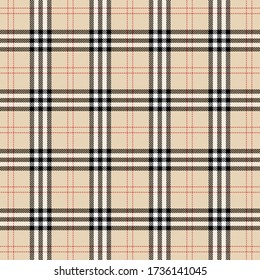 Tartan plaid. Scottish pattern in black, beige and white cage. Scottish cage. Traditional Scottish checkered background. Template for design ornament. Seamless fabric texture. Vector illustration