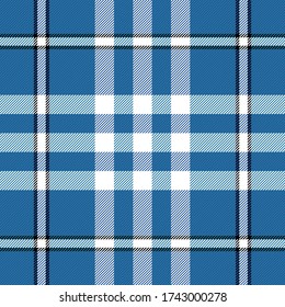 Tartan plaid. Patrón escocés en jaulas negras, azules y blancas. Jaula escocesa. Fondo tradicional escocés a cuadros. Textura de tela sin fisuras. Ilustración del vector
