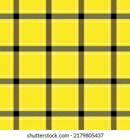 Tartan plaid. Scottish pattern in black, yellow and white cage. Scottish cage. Traditional Scottish checkered background. Seamless fabric texture. Vector illustration
