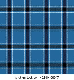 Tartan plaid. Scottish pattern in black, blue and white cage. Scottish cage. Traditional Scottish checkered background. Seamless fabric texture. Vector illustration
