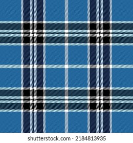 Tartan plaid. Patrón escocés en jaulas negras, azules y blancas. Jaula escocesa. Fondo tradicional escocés a cuadros. Textura de tela sin fisuras. Ilustración del vector