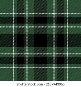 Tartan plaid. Scottish pattern in black, green and white cage. Scottish cage. Traditional Scottish checkered background. Seamless fabric texture. Vector illustration