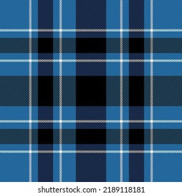 Tartan plaid. Patrón escocés en jaulas negras, azules y blancas. Jaula escocesa. Fondo tradicional escocés a cuadros. Textura de tela sin fisuras. Ilustración del vector