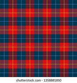 Tartan plaid. Scottish pattern in blue and red cage. Scottish cage. Traditional Scottish checkered background. Seamless fabric texture. Vector illustration