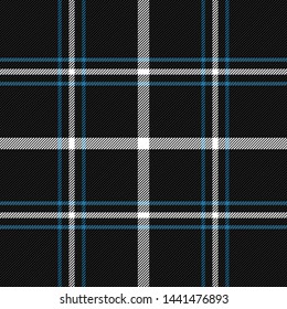 Tartan plaid. Schottisches Muster in blauem und weißem Käfig. Schottischer Käfig. Traditioneller schottischer, karierter Hintergrund. Nahtlose Textur. Vektorillustration