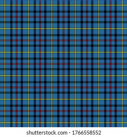 Tartan plaid. Scottish pattern in blue, red and yellow cage. Scottish cage. Traditional Scottish checkered background. Template for design ornament. Seamless fabric texture. Vector illustration