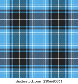 Tartan plaid. Scottish pattern in blue, black and white cage. Scottish cage. Traditional Scottish checkered background. Seamless fabric texture. Vector illustration