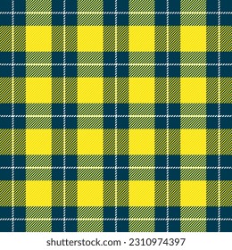 Tartan plaid. Scottish pattern in blue and yellow cage. Scottish cage. Traditional Scottish checkered background. Seamless fabric texture. Vector illustration
