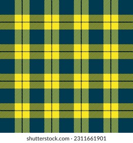 Tartan plaid. Scottish pattern in blue and yellow cage. Scottish cage. Traditional Scottish checkered background. Seamless fabric texture. Vector illustration