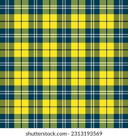 Tartan plaid. Scottish pattern in blue and yellow cage. Scottish cage. Traditional Scottish checkered background. Seamless fabric texture. Vector illustration