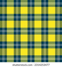 Tartan plaid. Scottish pattern in blue and yellow cage. Scottish cage. Traditional Scottish checkered background. Seamless fabric texture. Vector illustration