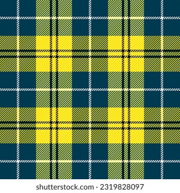 Tartan plaid. Patrón escocés en jaula azul y amarilla. Jaula escocesa. Fondo tradicional escocés a cuadros. Textura de tela sin fisuras. Ilustración del vector