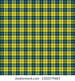 Tartan plaid. Scottish pattern in blue and yellow cage. Scottish cage. Traditional Scottish checkered background. Seamless fabric texture. Vector illustration