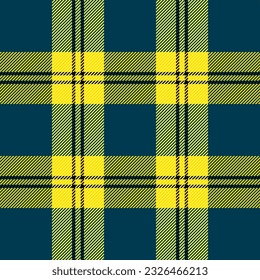 Tartan plaid. Scottish pattern in blue and yellow cage. Scottish cage. Traditional Scottish checkered background. Seamless fabric texture. Vector illustration