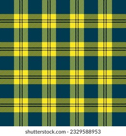 Tartan plaid. Scottish pattern in blue and yellow cage. Scottish cage. Traditional Scottish checkered background. Seamless fabric texture. Vector illustration