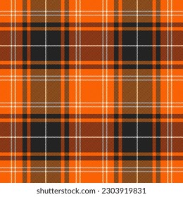 Tartan plaid. Scottish pattern in orange, black and white cage. Scottish cage. Traditional Scottish checkered background. Seamless fabric texture. Vector illustration