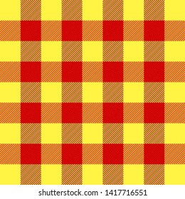 Tartan plaid. Scottish pattern in red and yellow cage. Scottish cage. Traditional Scottish checkered background. Fabric texture. Vector illustration