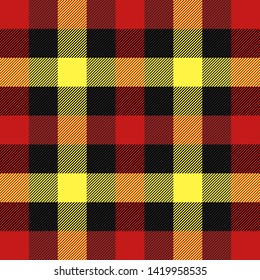 Tartan plaid. Scottish pattern in red, black and yellow cage. Scottish cage. Traditional Scottish checkered background. Seamless fabric texture. Vector illustration