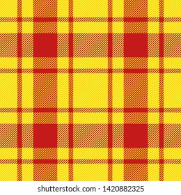 Tartan plaid. Scottish pattern in red and yellow cage. Scottish cage. Traditional Scottish checkered background. Seamless fabric texture. Vector illustration