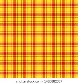 Tartan plaid. Scottish pattern in red and yellow cage. Scottish cage. Traditional Scottish checkered background. Seamless fabric texture. Vector illustration