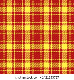 Tartan plaid. Scottish pattern in red and yellow cage. Scottish cage. Traditional Scottish checkered background. Seamless fabric texture. Vector illustration