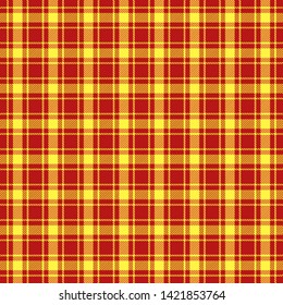 Tartan plaid. Scottish pattern in red and yellow cage. Scottish cage. Traditional Scottish checkered background. Seamless fabric texture. Vector illustration