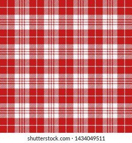 Tartan plaid. Scottish pattern in red and white cage. Scottish cage. Traditional Scottish checkered background. Seamless fabric texture. Vector illustration