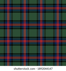 Tartan plaid. Scottish pattern in red, green and black cage. Scottish cage. Traditional Scottish checkered background. Seamless fabric texture. Vector illustration