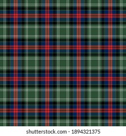 Tartan plaid. Scottish pattern in red, green and black cage. Scottish cage. Traditional Scottish checkered background. Seamless fabric texture. Vector illustration