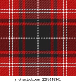 Tartan plaid. Scottish pattern in red, black and white cage. Scottish cage. Traditional Scottish checkered background. Seamless fabric texture. Vector illustration
