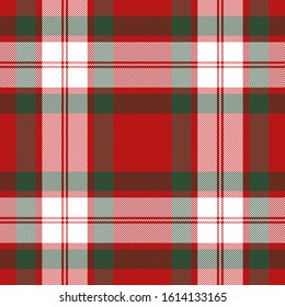 Tartan plaid. Scottish pattern in white, red and green cage. Scottish cage. Traditional Scottish checkered background. Seamless fabric texture. Vector illustration