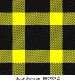 Tartan plaid. Scottish pattern in yellow and black cage. Scottish cage. Traditional Scottish checkered background. Seamless fabric texture. Vector illustration