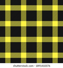 Tartan plaid. Scottish pattern in yellow and black cage. Scottish cage. Traditional Scottish checkered background. Seamless fabric texture. Vector illustration