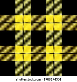 Tartan plaid. Scottish pattern in yellow and black cage. Scottish cage. Traditional Scottish checkered background. Seamless fabric texture. Vector illustration