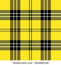 Tartan plaid. Scottish pattern in yellow and black cage. Scottish cage. Traditional Scottish checkered background. Seamless fabric texture. Vector illustration